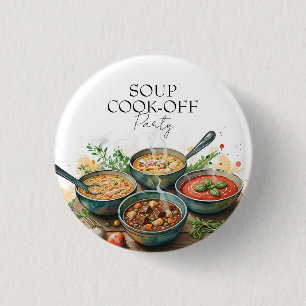 Rustic Soup Cook-Off Potluck Party Watercolor 1 Inch Round Button