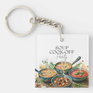 Rustic Soup Cook-Off Potluck Party Watercolor Keychain