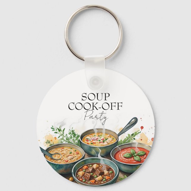 Rustic Soup Cook-Off Potluck Party Watercolor Keychain (Front)