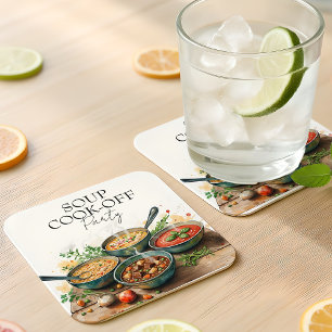 Rustic Soup Cook-Off Potluck Party Watercolor Square Paper Coaster