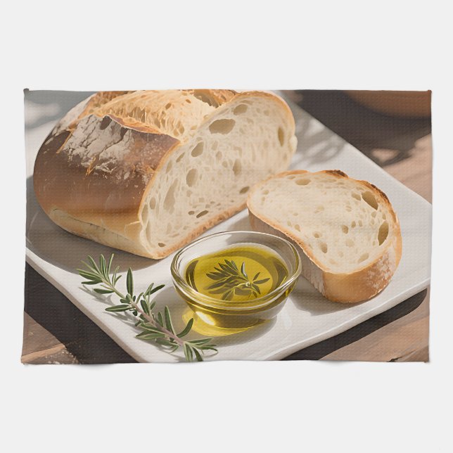 Rustic Sourdough Bread Olive Oil Kitchen Towel (Horizontal)