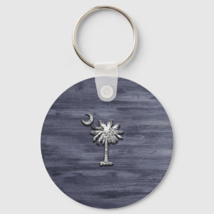 Rustic South Carolina Palmetto and Moon Keychain