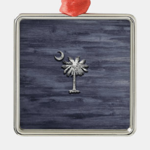 Rustic South Carolina Palmetto and Moon Metal Ornament
