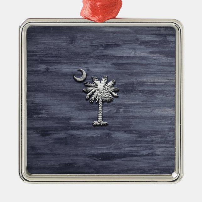 Rustic South Carolina Palmetto and Moon Metal Ornament (Front)