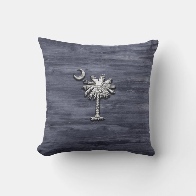 Rustic South Carolina Palmetto and Moon Throw Pillow (Front)