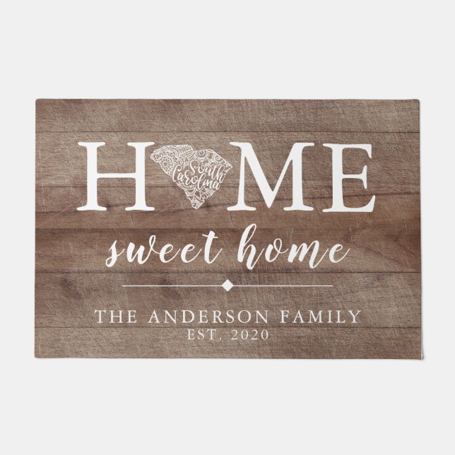 Rustic SOUTH CAROLINA Personalized State Doormat (Front)