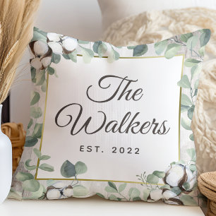 Rustic Southern Cotton & Botanical Personalized Throw Pillow