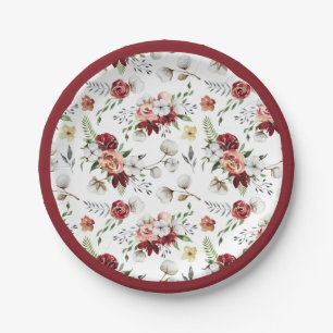 Rustic Southern Floral & Cotton Christmas Dinner Paper Plate