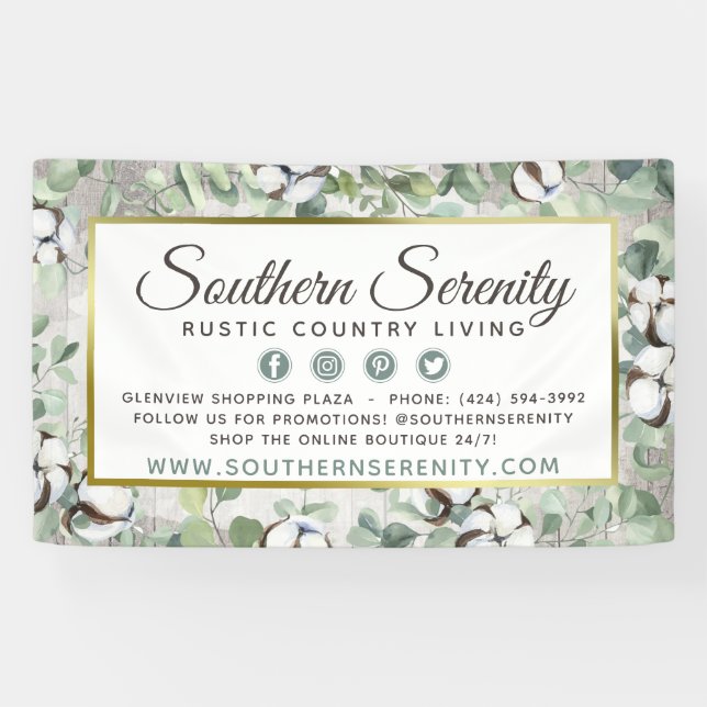 Rustic Southern Watercolor Cotton & Botanical Banner (Horizontal)