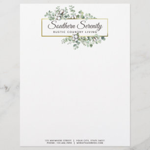 Rustic Southern Watercolor Cotton & Botanical Letterhead