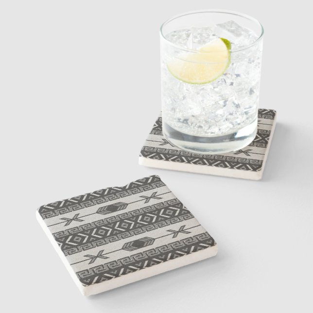 Rustic Southwest Aztec Pattern Limestone Stone Coaster (Side)