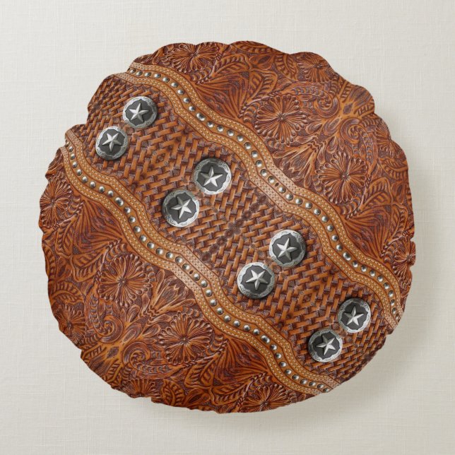 Rustic Southwest Farmhouse Cowboy Western Country  Round Pillow (Front)