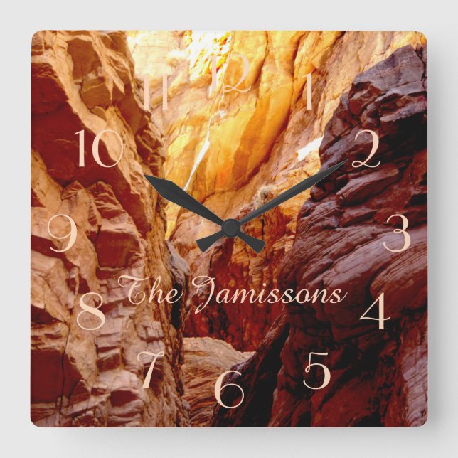 Rustic Southwest Slot Canyon NV Personalized Name Square Wall Clock (Front)