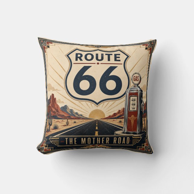 Rustic Southwestern Retro Route 66 Presentation Throw Pillow (Front)