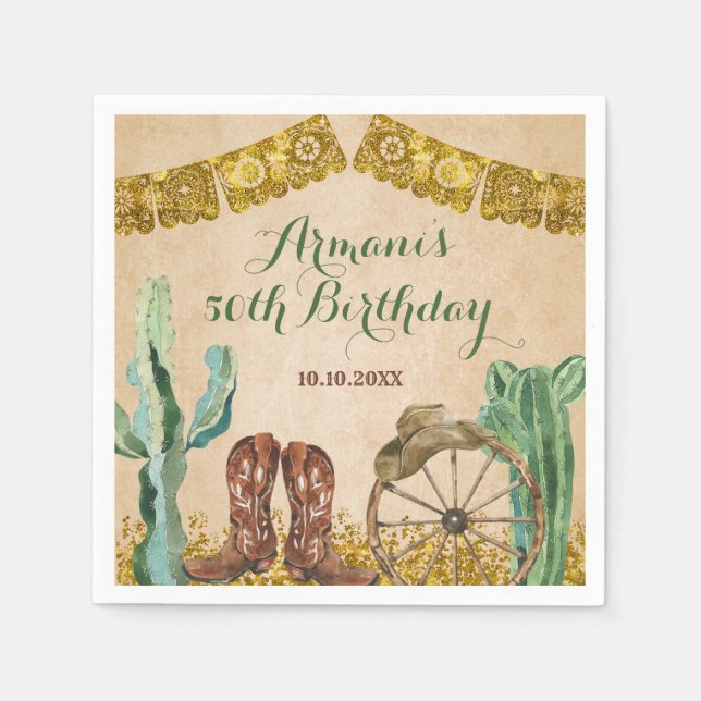 Rustic Southwestern Texas Cowboy Birthday Paper Napkin (Front)