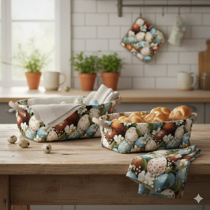 Rustic Speckled Easter Eggs & Spring Flowers  Fabric