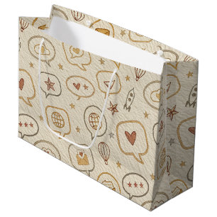 Rustic Speech Bubbles & Hearts Seamless Pattern Large Gift Bag