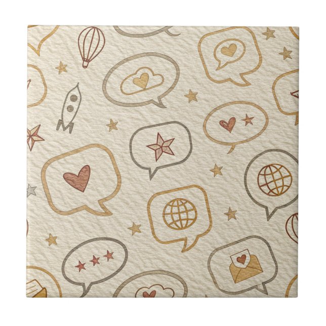 Rustic Speech Bubbles & Hearts Seamless Pattern Tile (Front)