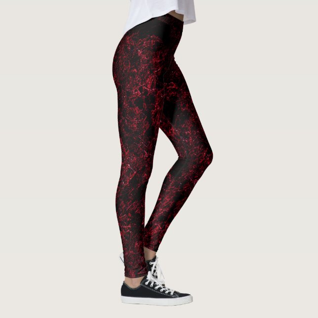 Rustic spongy red on dark red background leggings (Right)