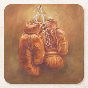 Rustic Sports   Boxing Glove Square Paper Coaster