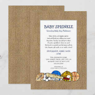 Rustic Sports BOY baby sprinkle with cute poem Invitation