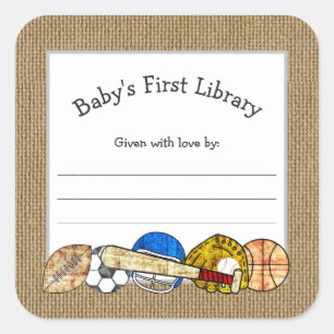 Rustic Sports Theme baby shower bookplate Square Sticker
