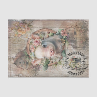Rustic Spring Floral Crown Piglet Farmhouse Design Tissue Paper