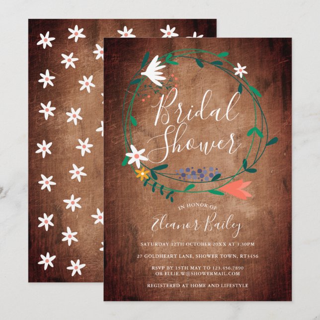 Rustic Spring Floral Garland Bridal Shower Invitation (Front/Back)