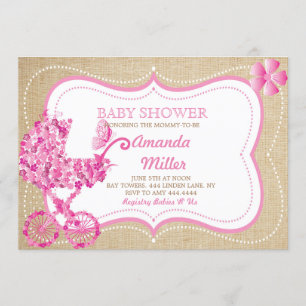 Rustic Spring Floral Pram Baby Shower Invitations
