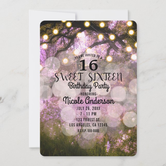 Rustic Spring Lights Enchanted Forest Sweet 16  In Invitation (Front)