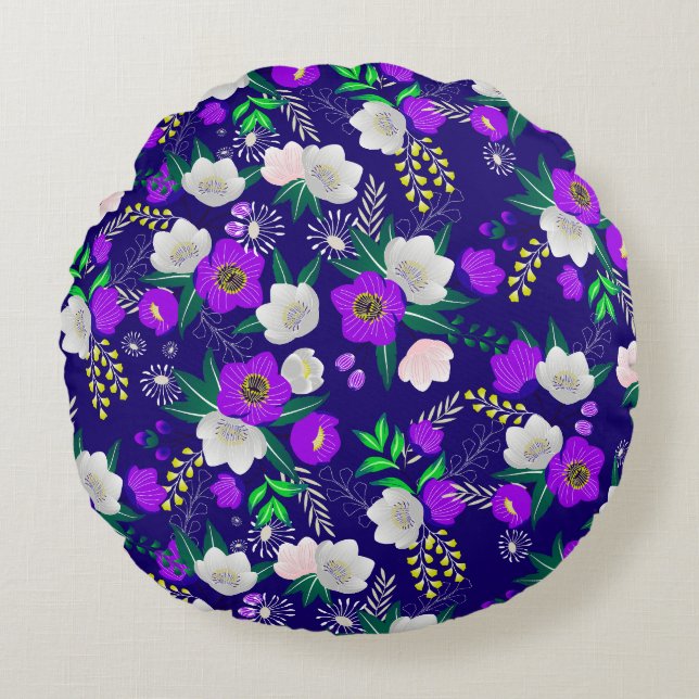 Rustic Spring Pansy Flowers Bouquet Round Pillow (Front)