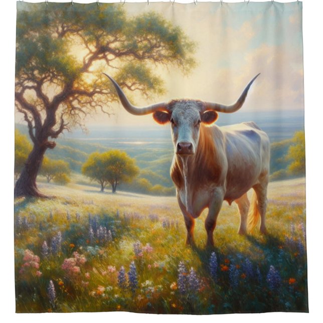 Rustic, spring Texas longhorn in a field (Front)