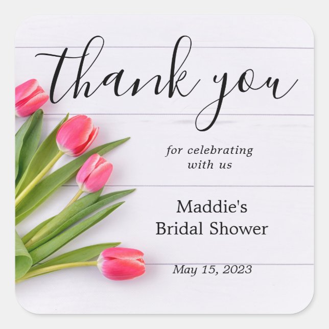 Rustic Spring Tulips Bridal Shower Thank You Square Sticker (Front)