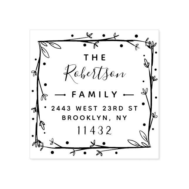 Rustic Square Stylish Script Family Return Address Rubber Stamp (Imprint)