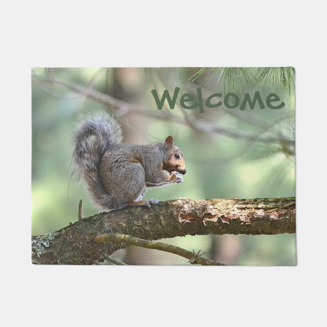 Rustic Squirrel Welcome Mat (Front)