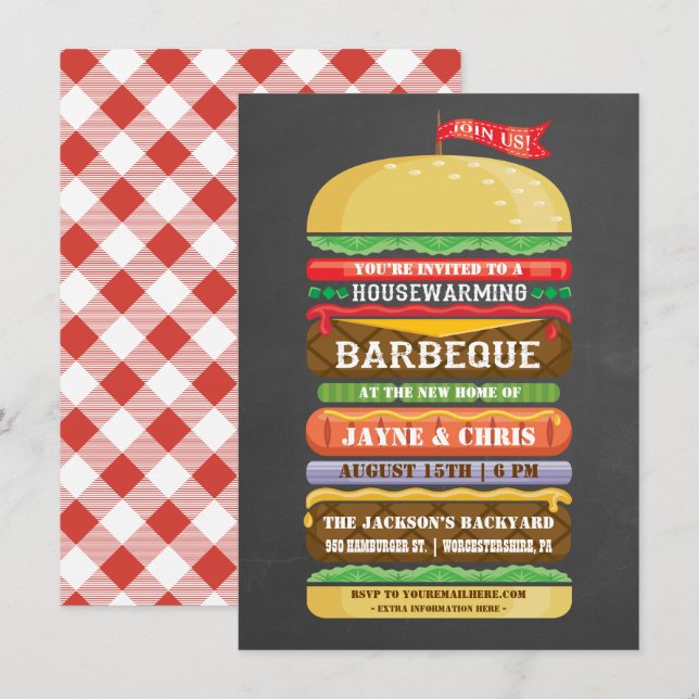 Rustic Stacked Hamburger Housewarming BBQ Invitation (Front/Back)