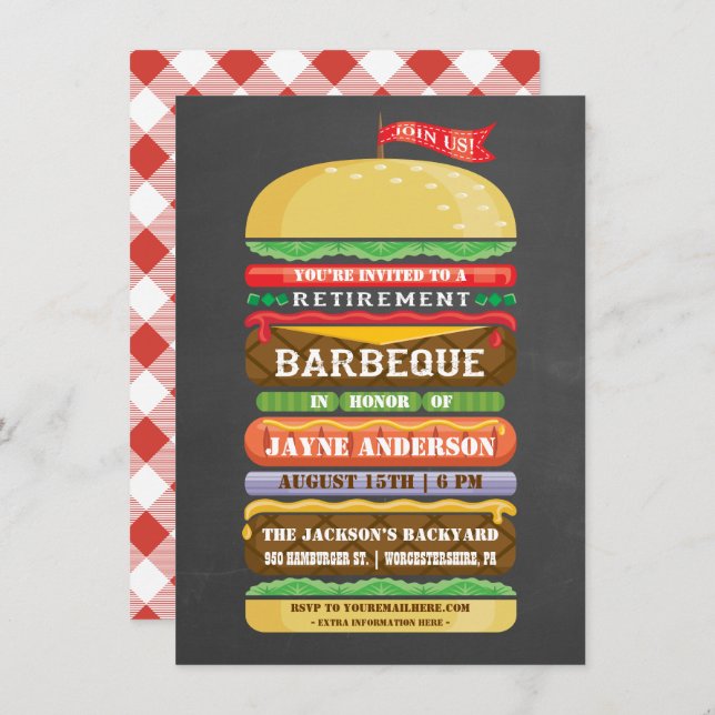 Rustic Stacked Hamburger Retirement BBQ Invitation (Front/Back)