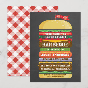 Rustic Stacked Hamburger Retirement BBQ Invitation