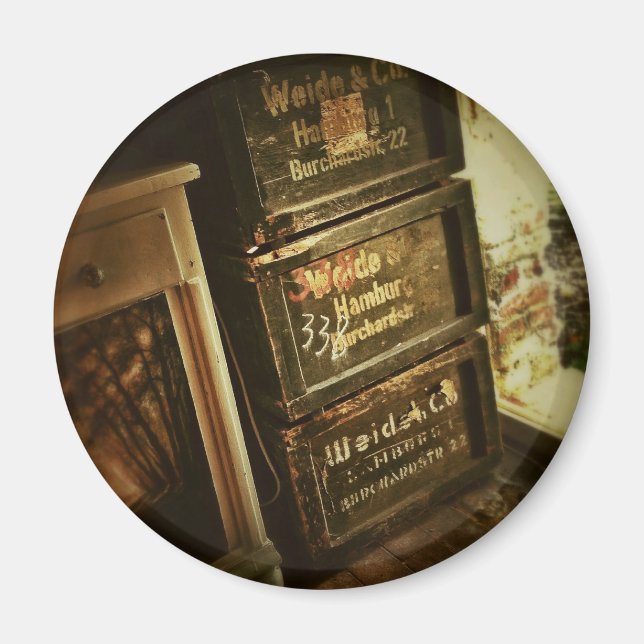 Rustic Stacked Wooden Boxes Crates Faded Magnet (Front)