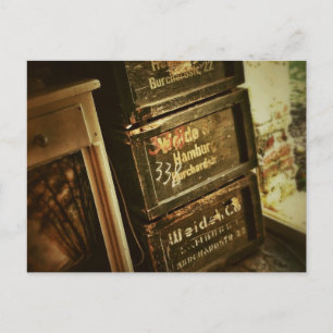 Rustic Stacked Wooden Boxes Crates Faded Postcard