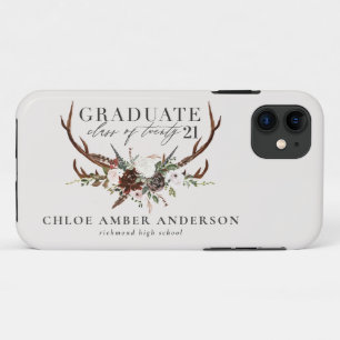 Rustic stag and floral graduate iPhone 11 case