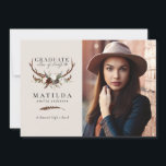 Rustic stag and floral graduate photo announcement<br><div class="desc">Rustic stag and floral graduate photo announcementcard. With beautiful watercolor foliage,  white florals,  stag antlers and script hand writing.</div>