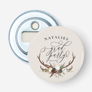 Rustic stag antlers and floral graduation party  bottle opener