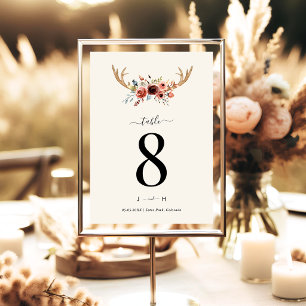 Rustic Stag Deer Antlers Wedding Table Number Card