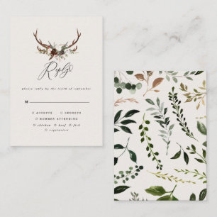 Rustic stag floral burgundy wedding RSVP Card