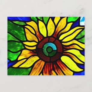 Rustic Stained Glass Look Country Sunflower Postcard