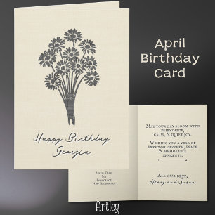 Rustic Stamped Daisy April Birth Flower Linen Card
