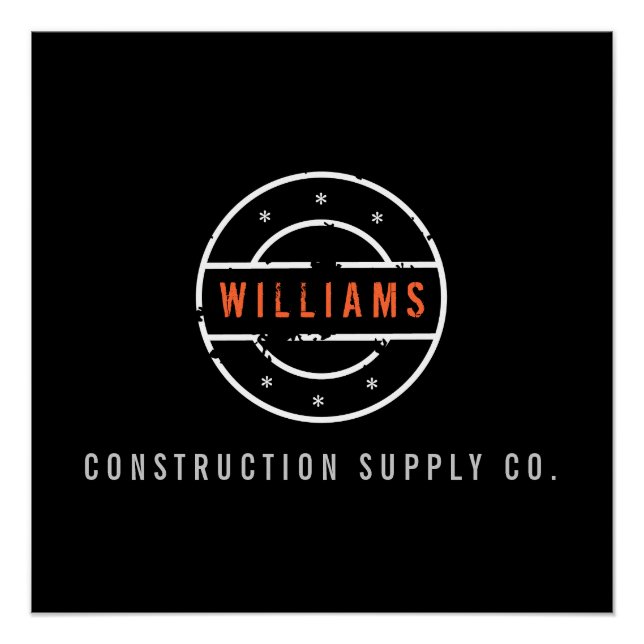 Rustic Stamped Logo on Black Construction Poster (Front)