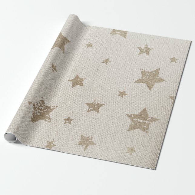 Rustic Star and Burlap Wrapping Paper Roll (Unrolled)