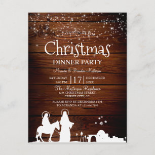 Rustic Star Lights Mary and Joseph Christmas Invitation Postcard